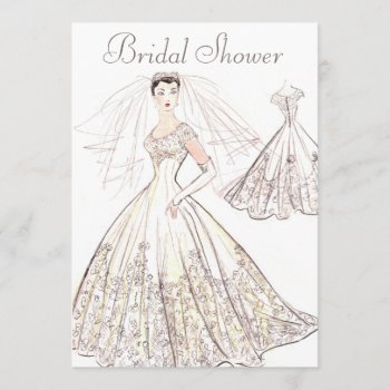 Vintage Retro 1950's Bride And Gown Bridal Shower Invitation by AJ_Graphics at Zazzle