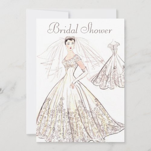 Vintage Retro 1950s Bride and Gown Bridal Shower Invitation