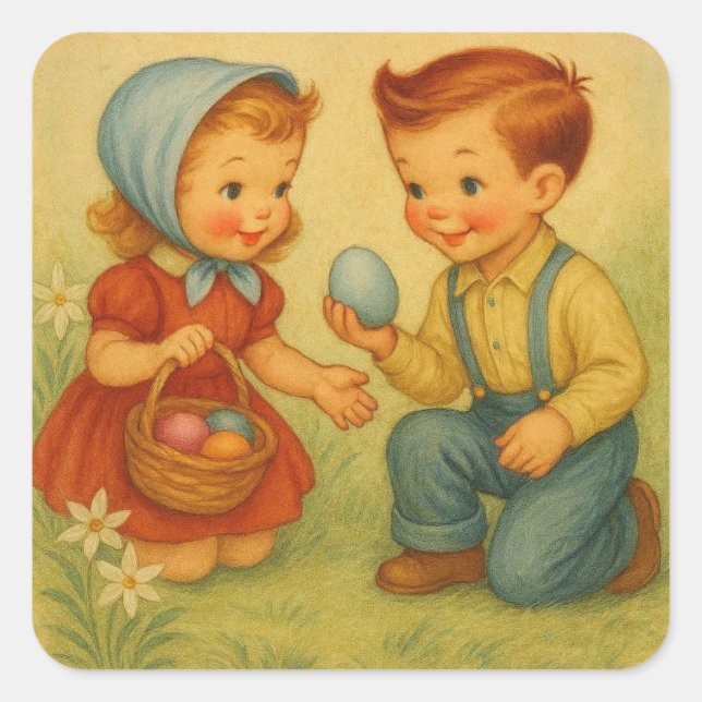Vintage/retro 1950s Easter egg hunt Square Sticker (Front)
