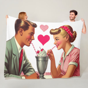 Vintage/retro 1950s malt shop Valentines Fleece Blanket