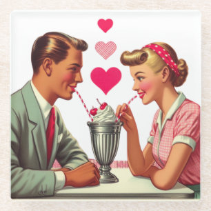 Vintage/retro 1950s malt shop Valentines Glass Coaster