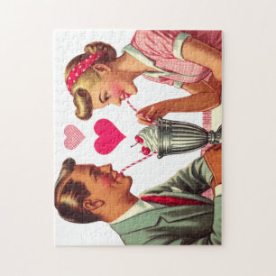Vintage/retro 1950s malt shop Valentines Jigsaw Puzzle