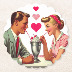 Vintage/retro 1950s malt shop Valentines Paper Coaster