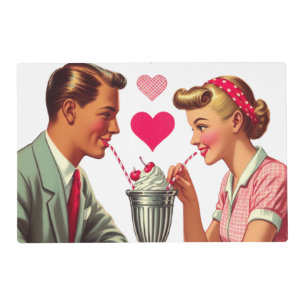 Vintage/retro 1950s malt shop Valentines Placemat