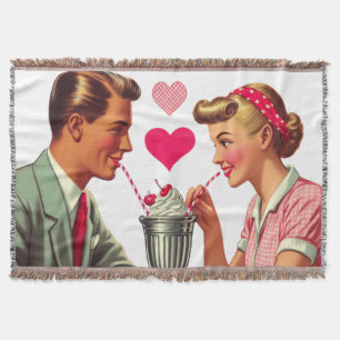 Vintage/retro 1950s malt shop Valentines Throw Blanket