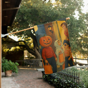Vintage/retro 1950s trick or treating Halloween House Flag