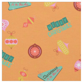 Vintage Retro 1960's Christmas on Soft Orange Fabric