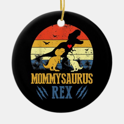 Vintage Retro 2 Kids Mommysaurus Dinosaur Lover Ceramic Ornament