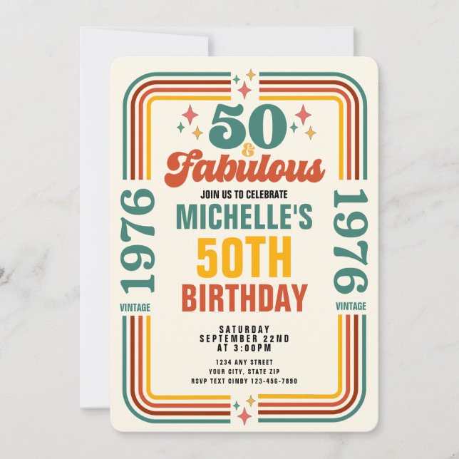 Vintage Retro 50 And Fabulous Birthday Invitation (Front)