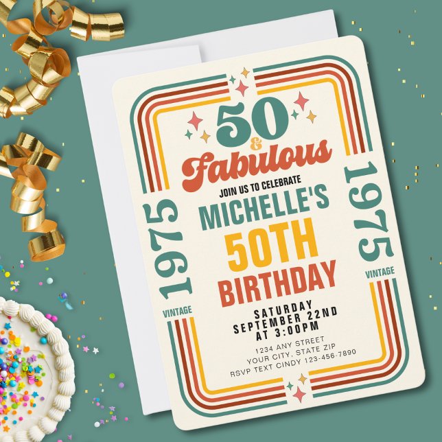 Vintage Retro 50 And Fabulous Birthday Invitation (Creator Uploaded)