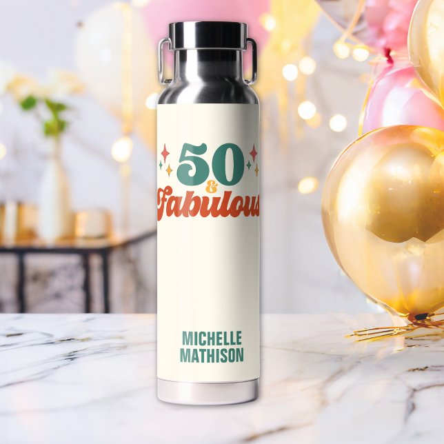 Vintage Retro 50 And Fabulous Birthday Water Bottle (Creator Uploaded)