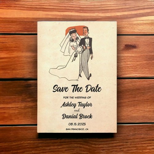 Vintage Retro 50s Old Rustic Wedding Save the Date Invitation
