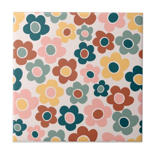 Vintage Retro 60s Colorful Flower Power Ceramic Tile