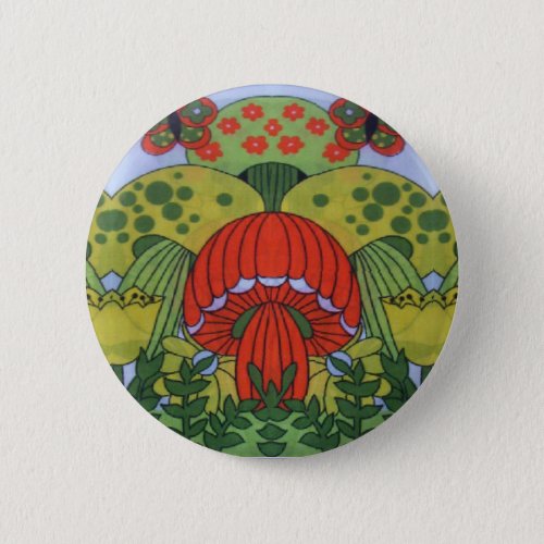 Vintage Retro 60s Hippie Mushroom Print Badge Button