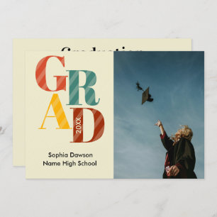 Vintage Retro 70s Bold  Photo Graduation Party Invitation