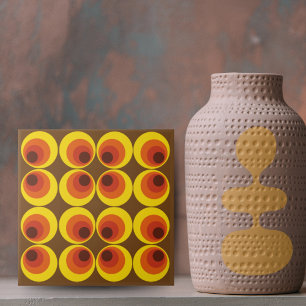 Vintage retro 70s Brown Yellow Orange Circles Ceramic Tile
