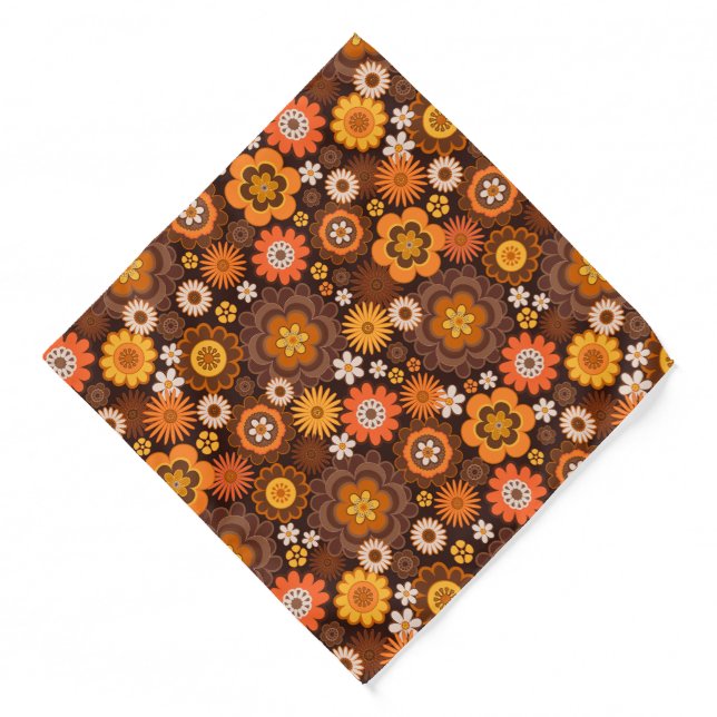 Vintage Retro 70s Groovy Floral pattern Bandana (Front)
