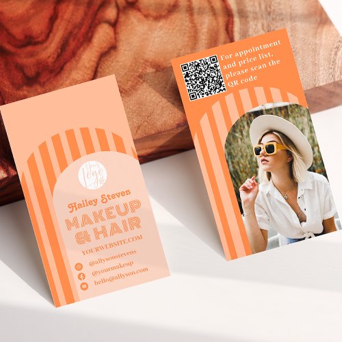 Vintage retro 70s peach arch photo makeup business card