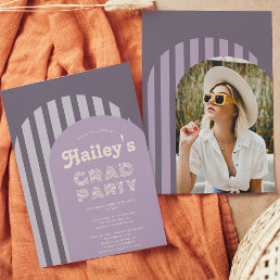 Vintage retro 70s purple arch photo graduation invitation