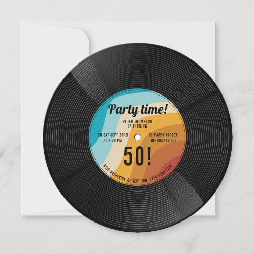 Vintage Retro 70s Vinyl Record Music Birthday Invitation