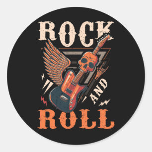 Vintage Retro 80S Rock And Roll Music Electric Gui Classic Round Sticker