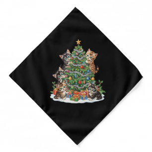 Vintage Retro 90's Cat Christmas Tree Pet Lover Pa Bandana