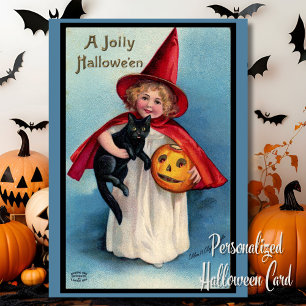 Vintage Retro A Jolly Halloween Personalized Holiday Card
