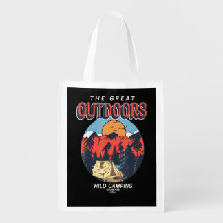 Vintage Retro Adventure Hike Stay Wild Camping Go Grocery Bag