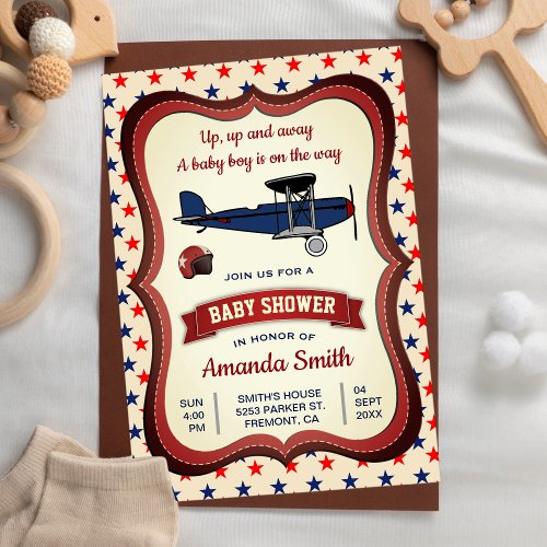 Vintage Retro Airplane Baby Shower Invitation