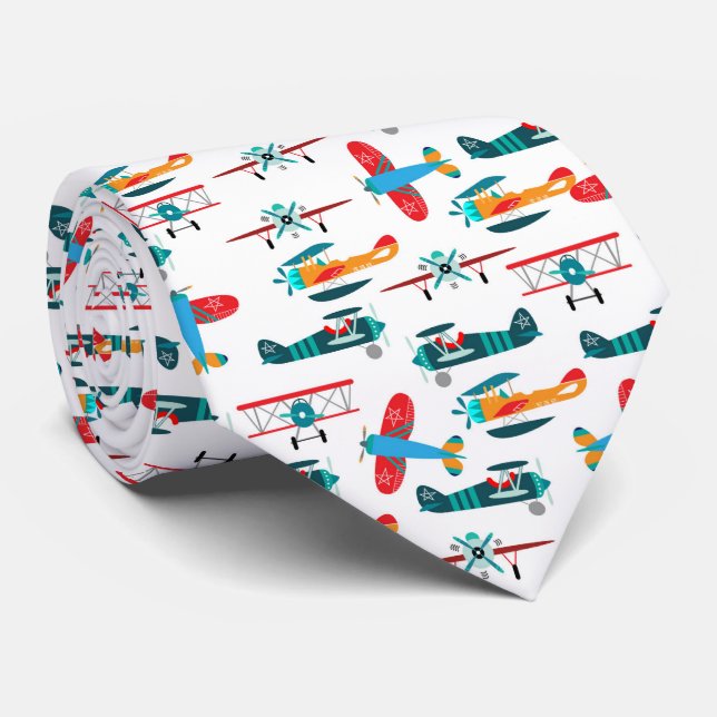 vintage retro airplane pattern neck tie (Rolled)