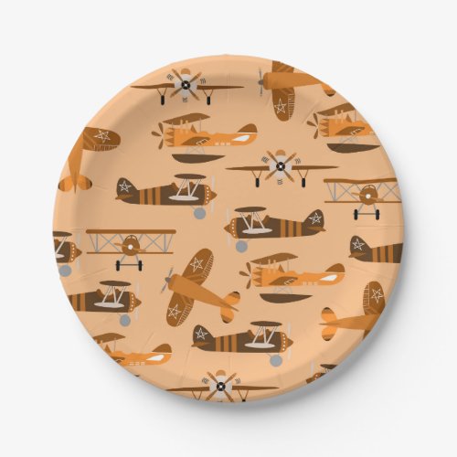 vintage retro airplane pattern paper plates