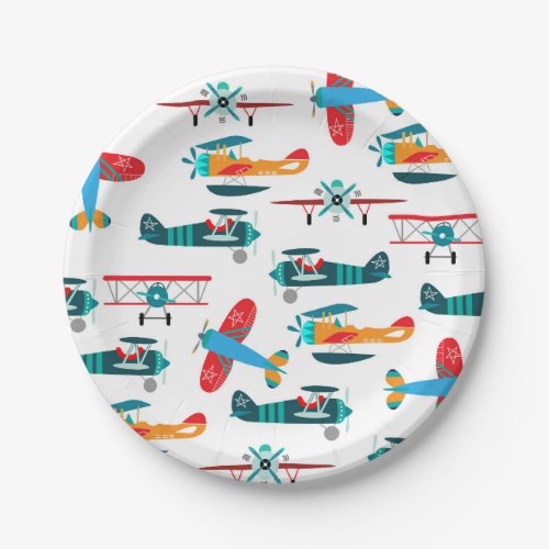 vintage retro airplane pattern paper plates