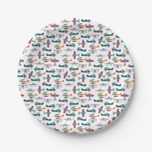 vintage retro airplane pattern paper plates (Front)
