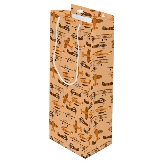 vintage retro airplane pattern wine gift bag (Front Angled)