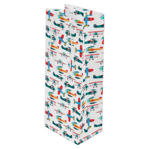 vintage retro airplane pattern wine gift bag