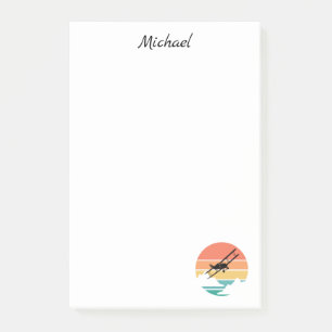 Vintage Retro Airplane& Sunset, Custom Name,Simple Post-it Notes