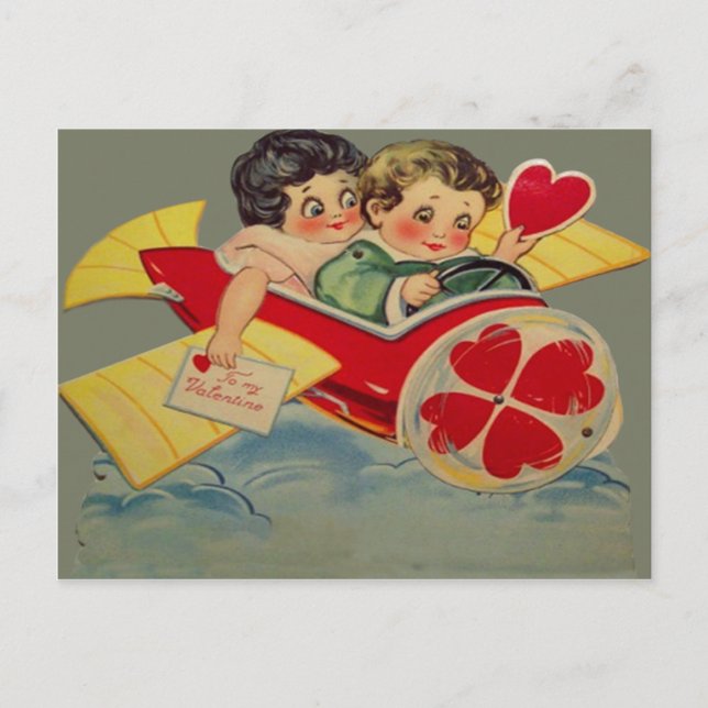 Vintage Retro Airplane Valentine Card (Front)