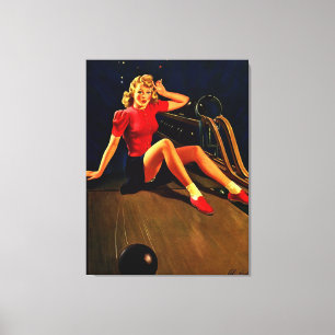 Vintage Retro Al Buell Bowling Pin-up Girl Canvas Print