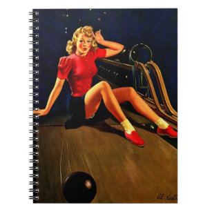 Vintage Retro Al Buell Bowling Pin-up Girl Notebook