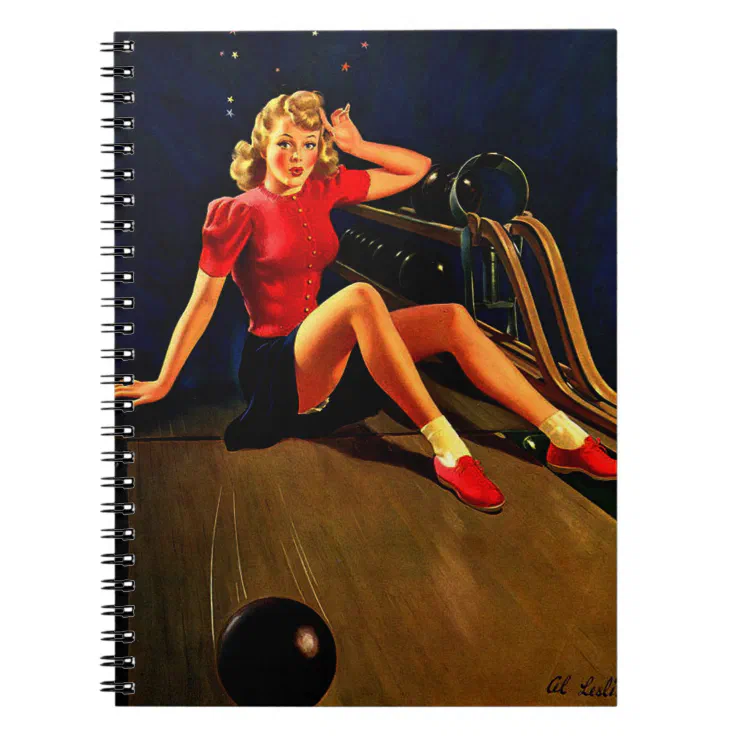 Vintage Retro Al Buell Bowling Pinup Girl Notebook Zazzle