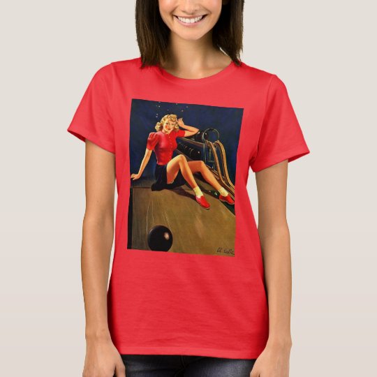 Vintage Retro Al Buell Bowling Pin Up Girl T Shirt 5579