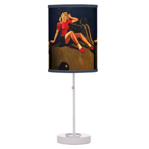 Vintage Retro Al Buell Bowling Pin_up Girl Table Lamp