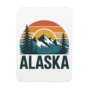 Vintage Retro Alaska Sunset Outdoor Adventure Magnet