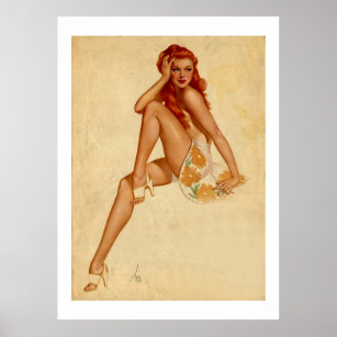 Vintage Retro Alberto Vargas Redhead Pin Up Girl Poster