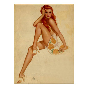 Vintage Retro Alberto Vargas Redhead Pin Up Girl Poster