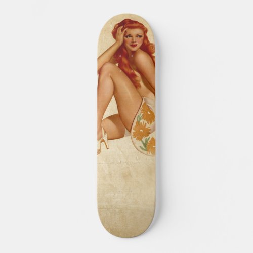 Vintage Retro Alberto Vargas Redhead Pin Up Girl Skateboard Deck