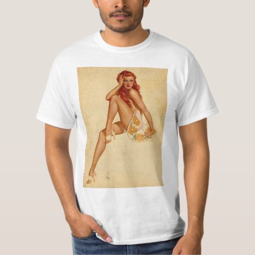 Vintage Retro Alberto Vargas Redhead Pin Up Girl T_Shirt