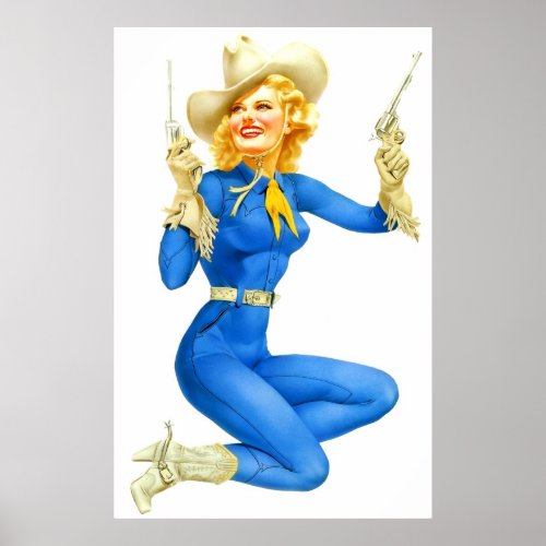 Vintage Retro Alberto Vargas Western Pinup Girl Poster