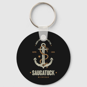 Vintage Retro Anchor Saugatuck Michigan Boating Sa Keychain