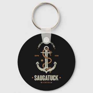 Vintage Retro Anchor Saugatuck Michigan Boating Sa Keychain